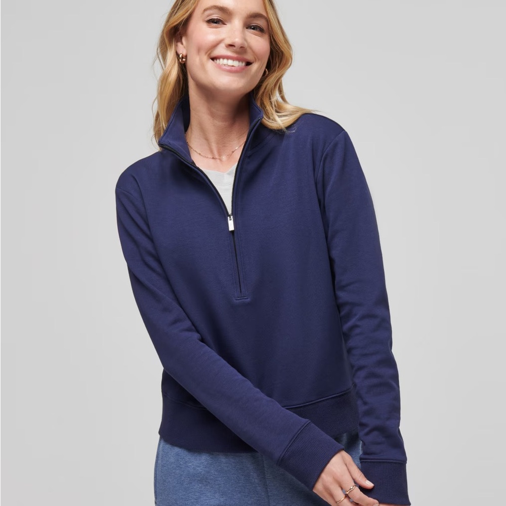 Travis Mathew Navy Blue Cloud Fleece Half Zip Golf Yoga Sweatshirt NWT XS